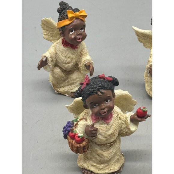 Set Of 5 African American Angel Christmas Figurines decor Birds Fruit READ - Picture 2 of 11